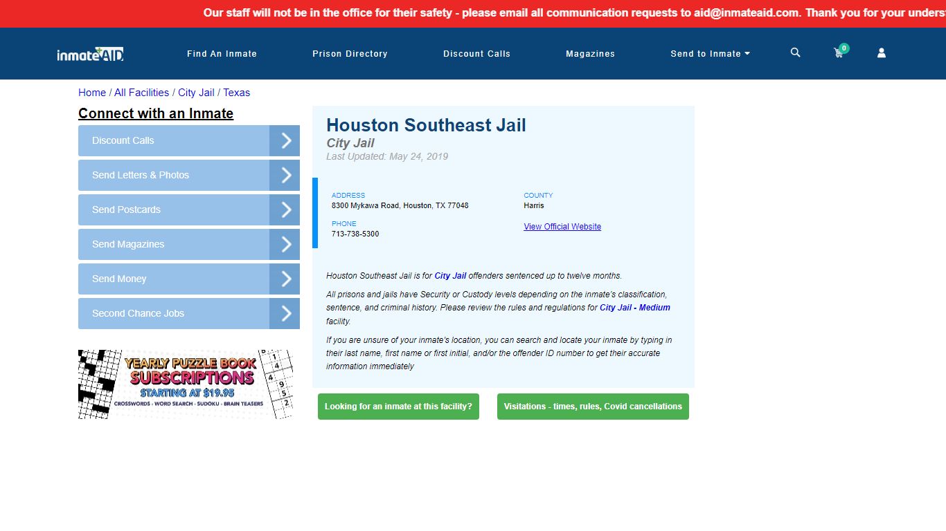 Houston Southeast Jail | Inmate Locator