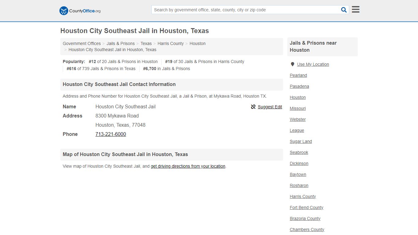 Houston City Southeast Jail in Houston, Texas - County Office